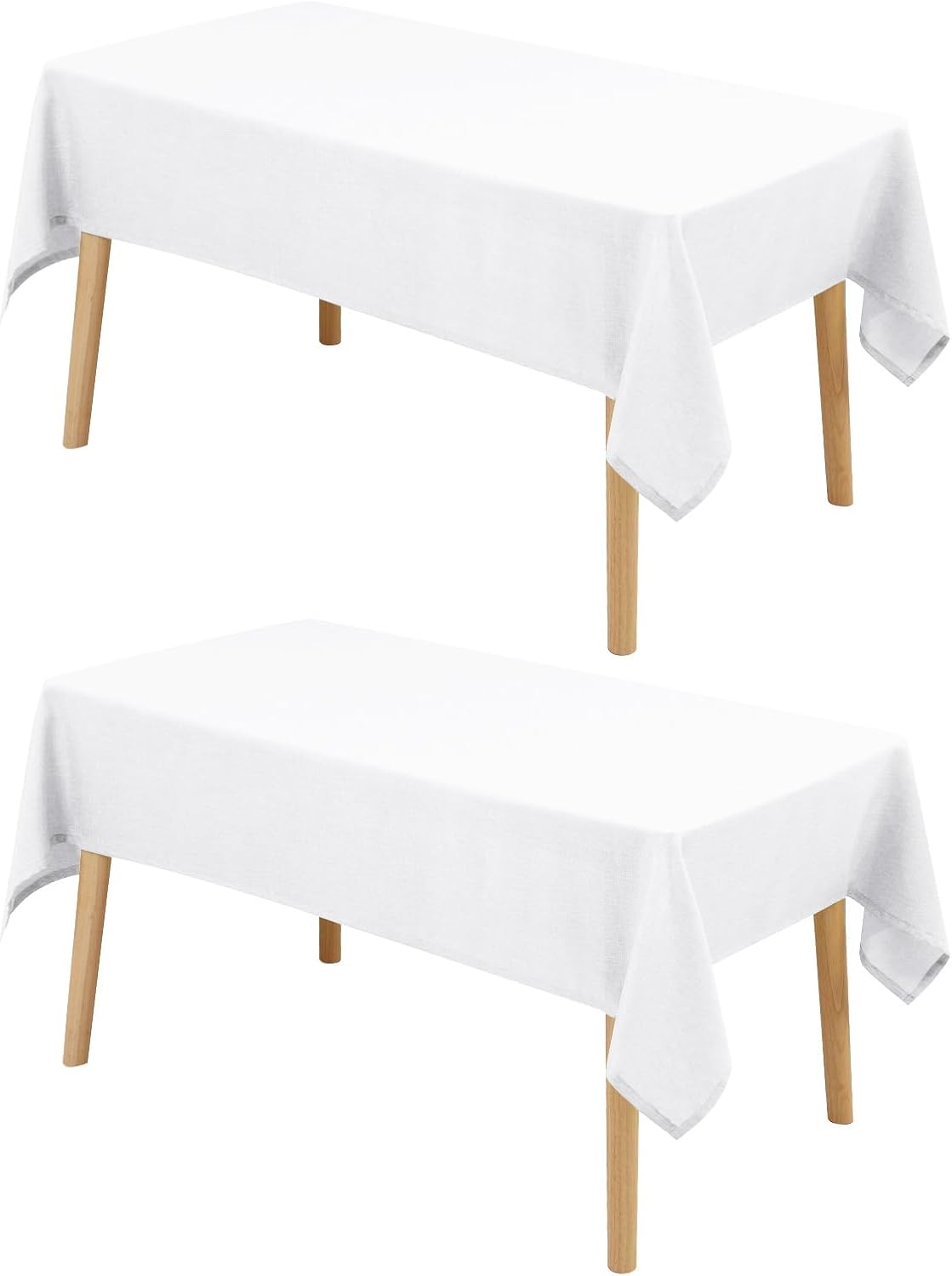 Hiasan 2 Pack Faux Linen Rectangle Tablecloth - Wrinkle and Stain Resistant Washable Table Cloth for Kitchen Dining Room Holiday Table Cover for Party Dinner, White, 54 x 108 Inch
