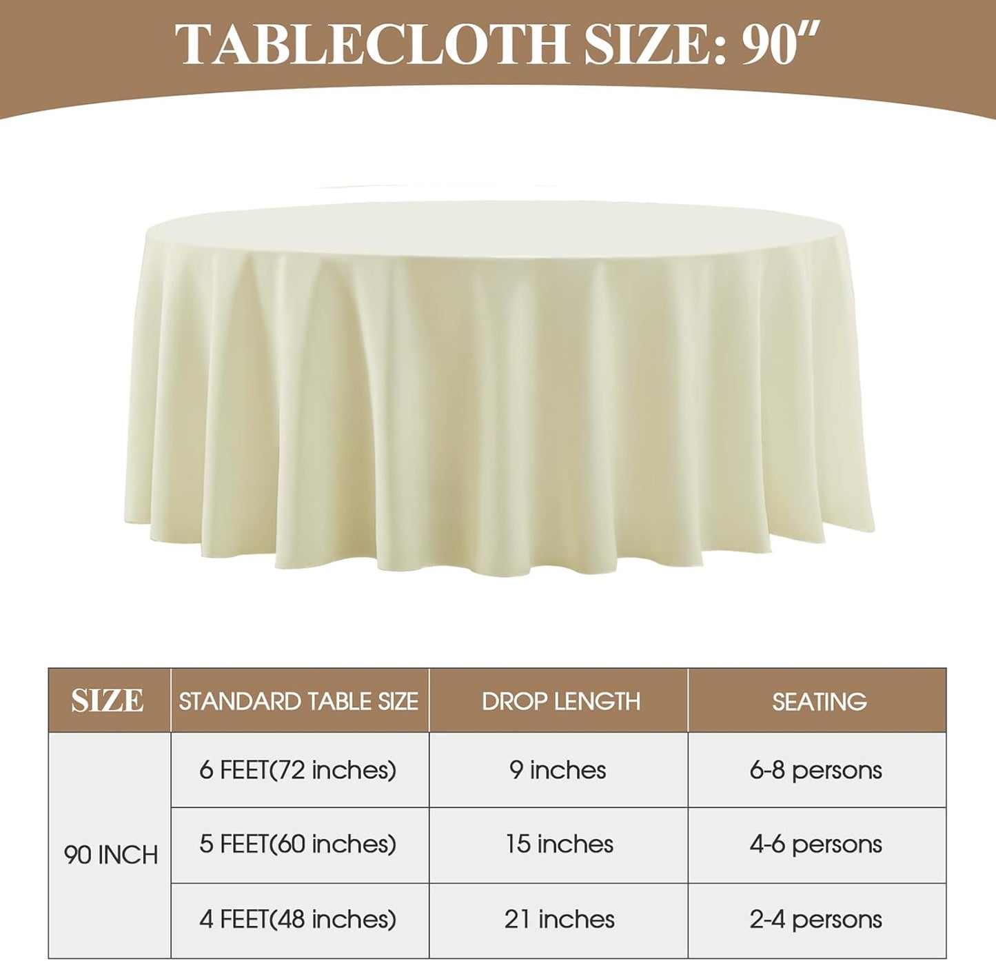 Round Tablecloth 2 Pack 90 Inch Ivory Tablecloths Washable Decorative Linen Polyester Table Clothes Cover for Dining Table Banquets Buffet Parties and Wedding