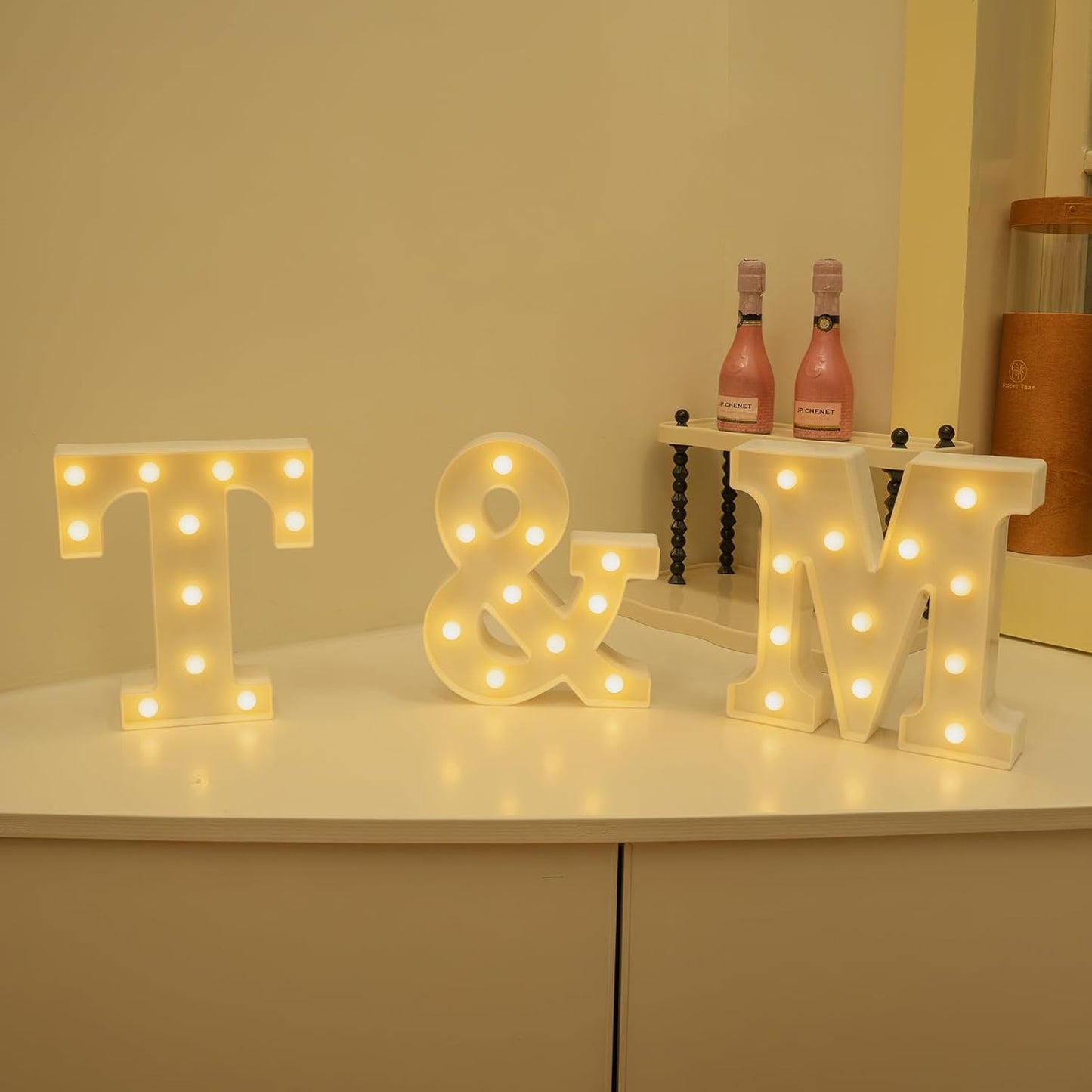 Foaky Rechargeable LED Letter Lights Sign Marquee Light Up Letters Sign for Night Light Wedding/Birthday Party Christmas Lamp Home Bar Decoration (T)