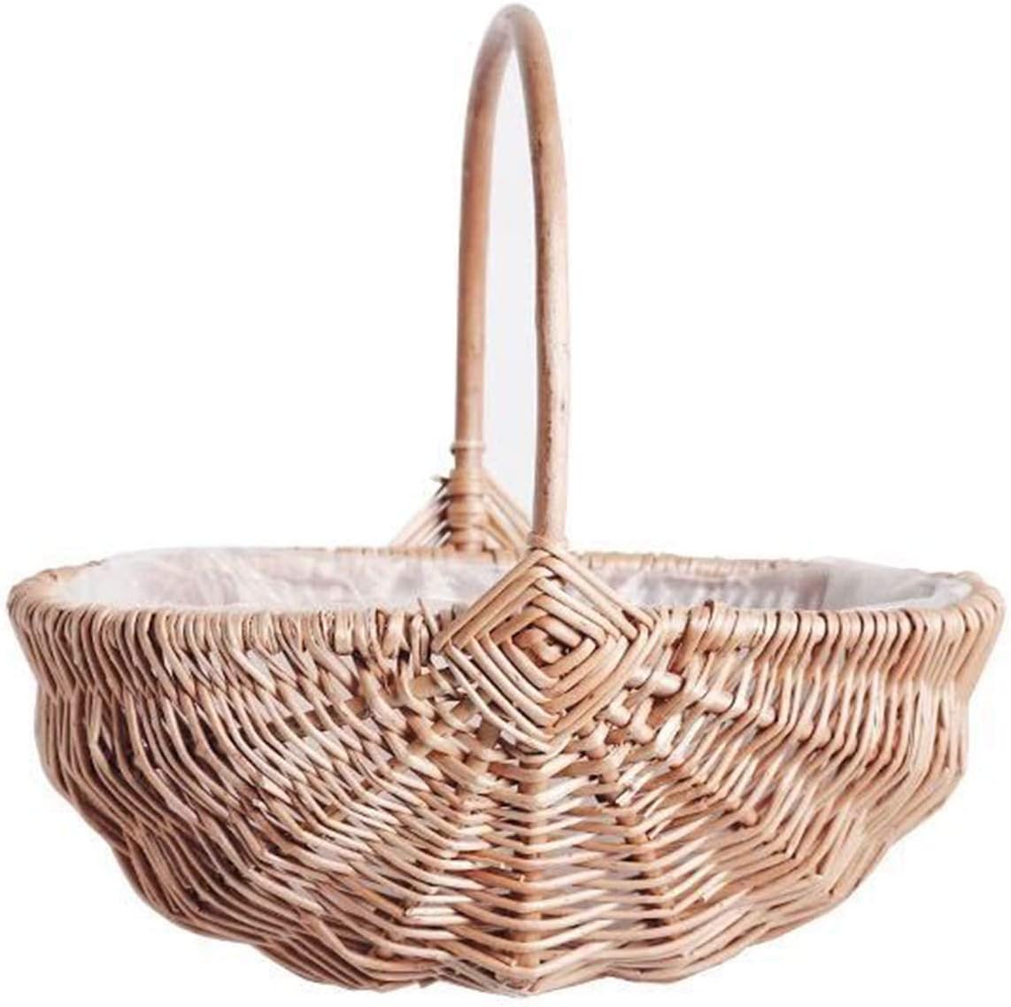 DULRLLY Handwoven Flower Basket with Handle, Willow Storage Basket Empty Wicker Picnic Basket with Plastic Insert, Easter Basket Wedding Flower Girl Baskets for Home Party Decor