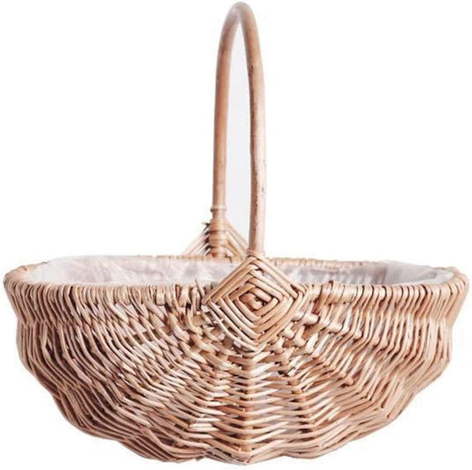 DULRLLY Handwoven Flower Basket with Handle, Willow Storage Basket Empty Wicker Picnic Basket with Plastic Insert, Easter Basket Wedding Flower Girl Baskets for Home Party Decor
