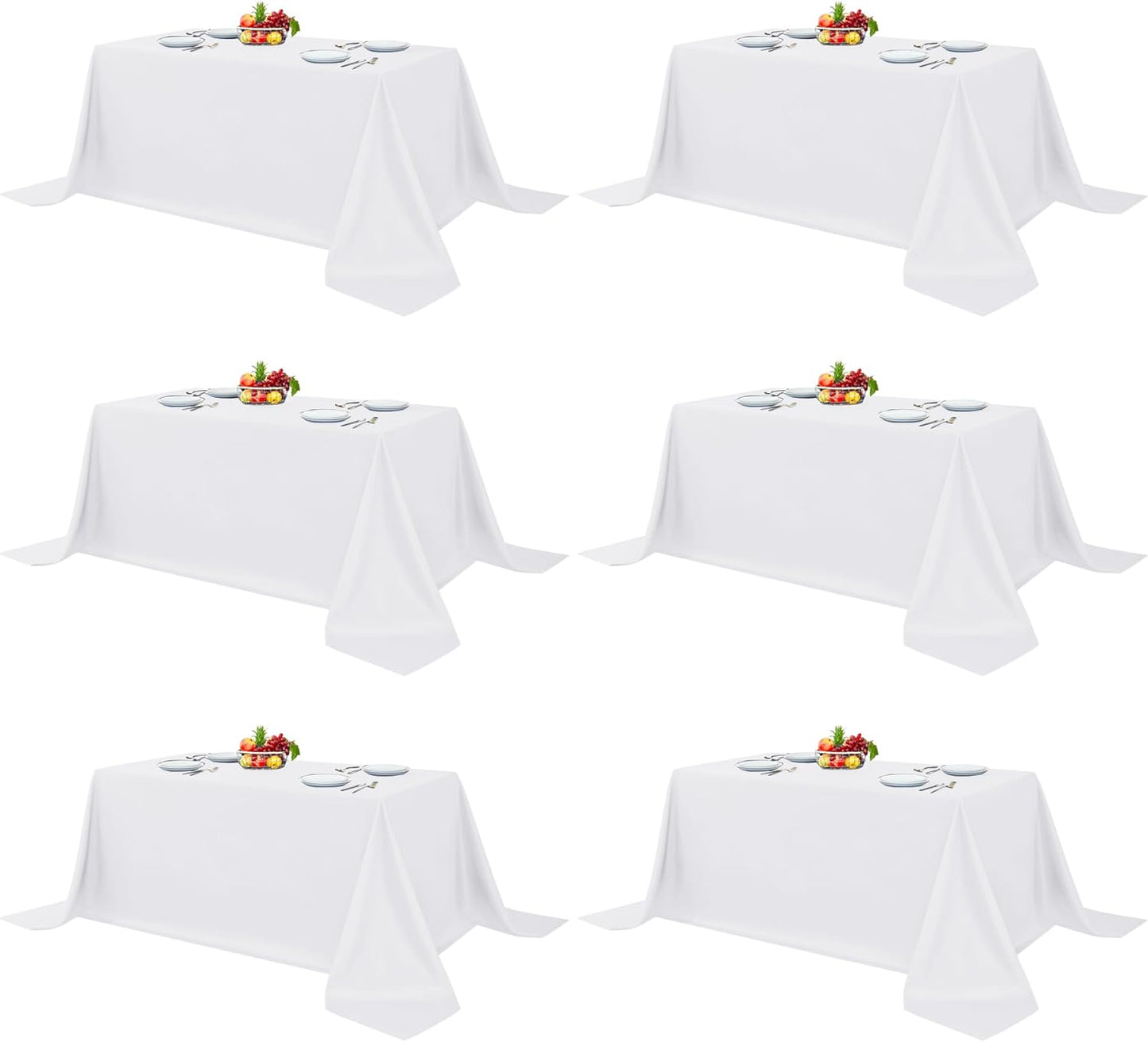 Fitable White Table Clothes for Rectangle Tables, 6 Pack - 90 x 132 Inch - Reusable and Elegant Tablecloths, Polyester Fabric Table Covers for Wedding, Party, Banquet, Formal Events