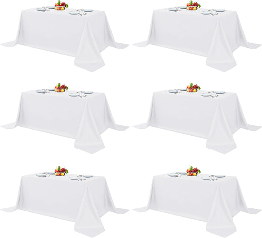 Fitable White Table Clothes for Rectangle Tables, 6 Pack - 90 x 132 Inch - Reusable and Elegant Tablecloths, Polyester Fabric Table Covers for Wedding, Party, Banquet, Formal Events