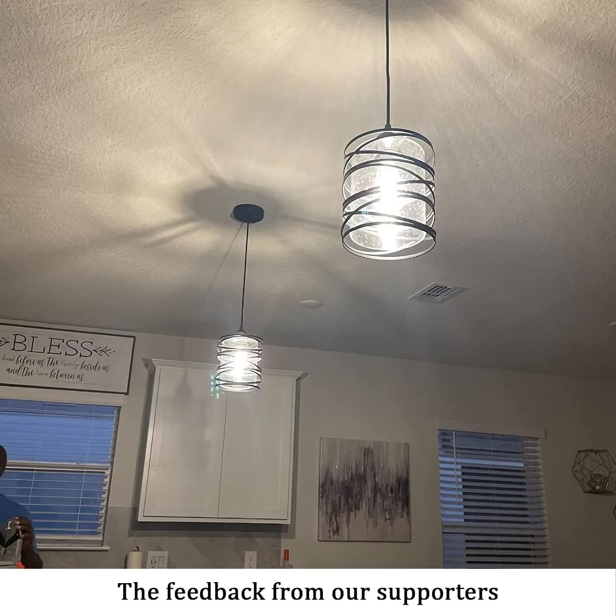Modern Mini Pendant Light Fixture 3-Pack Kitchen Island Pendant Lighting 6.3''Matte Black Spiral Cage Handblown Clear Seeded Glass Shade Adjustable Cord for Dining Room