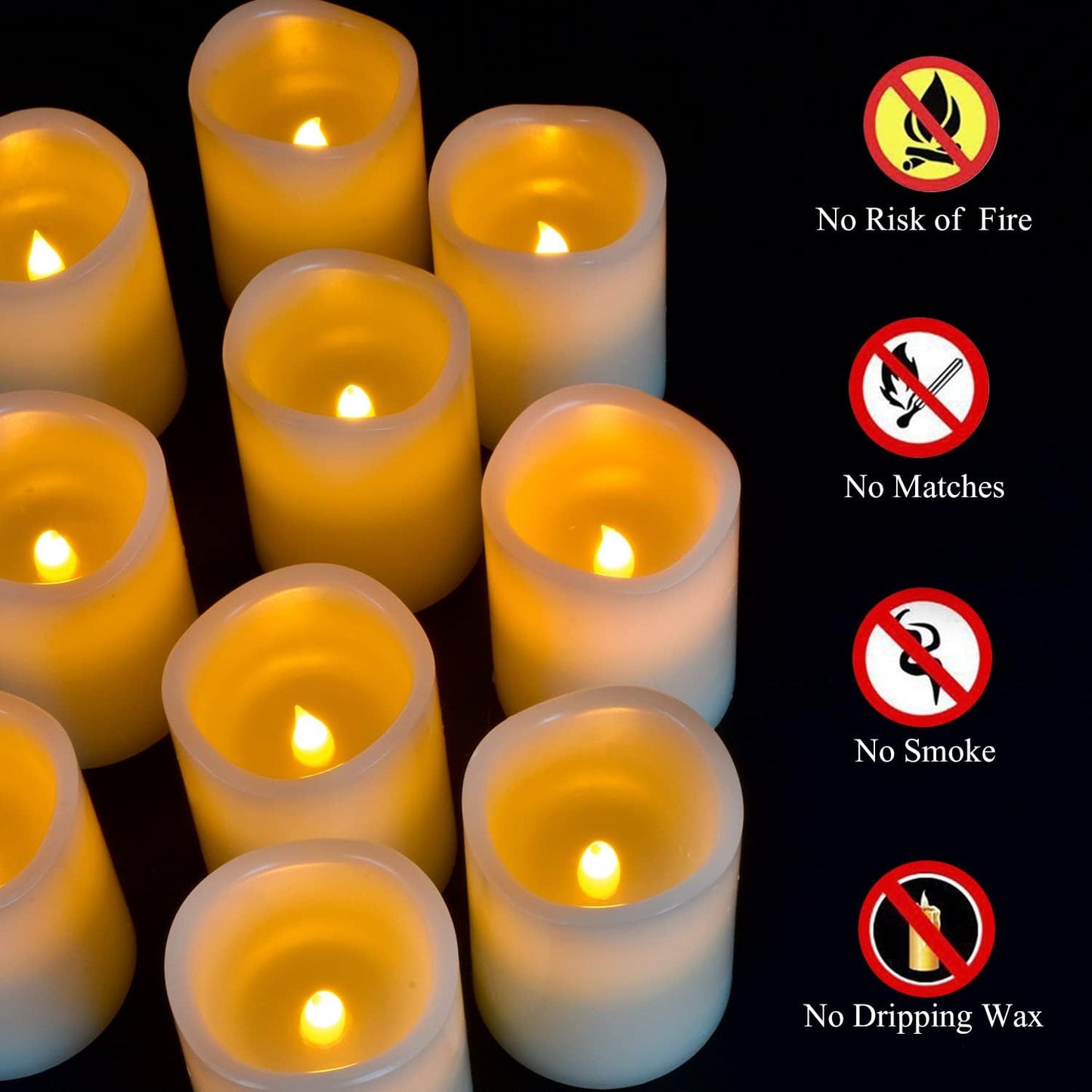 Vinkor Flameless Candles (Ivory Set of 12 （D: 3" x H: 4"）)