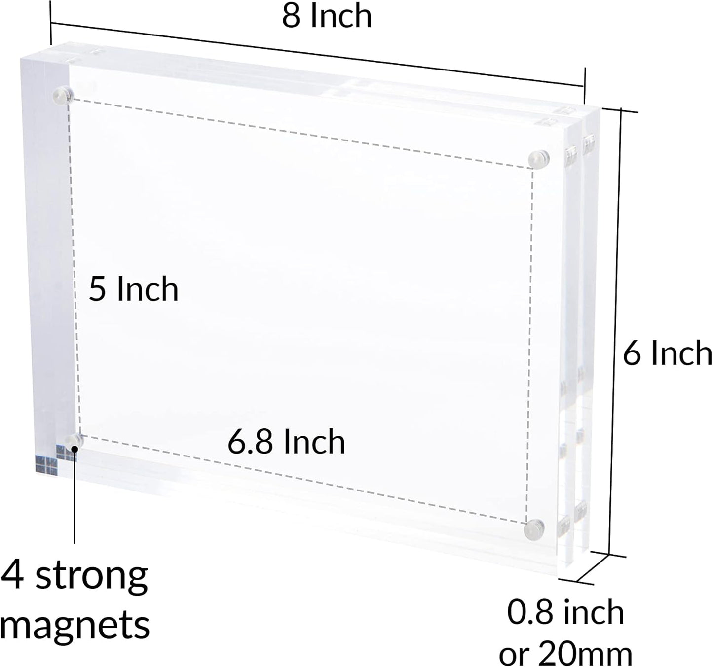 SimbaLux Magnetic Acrylic Picture Photo Frame 6x8 inches with UV Protection (1 Pack) Clear Glass Like, Double Sided Frameless Desktop Floating Display, Free Standing, Easy to Change