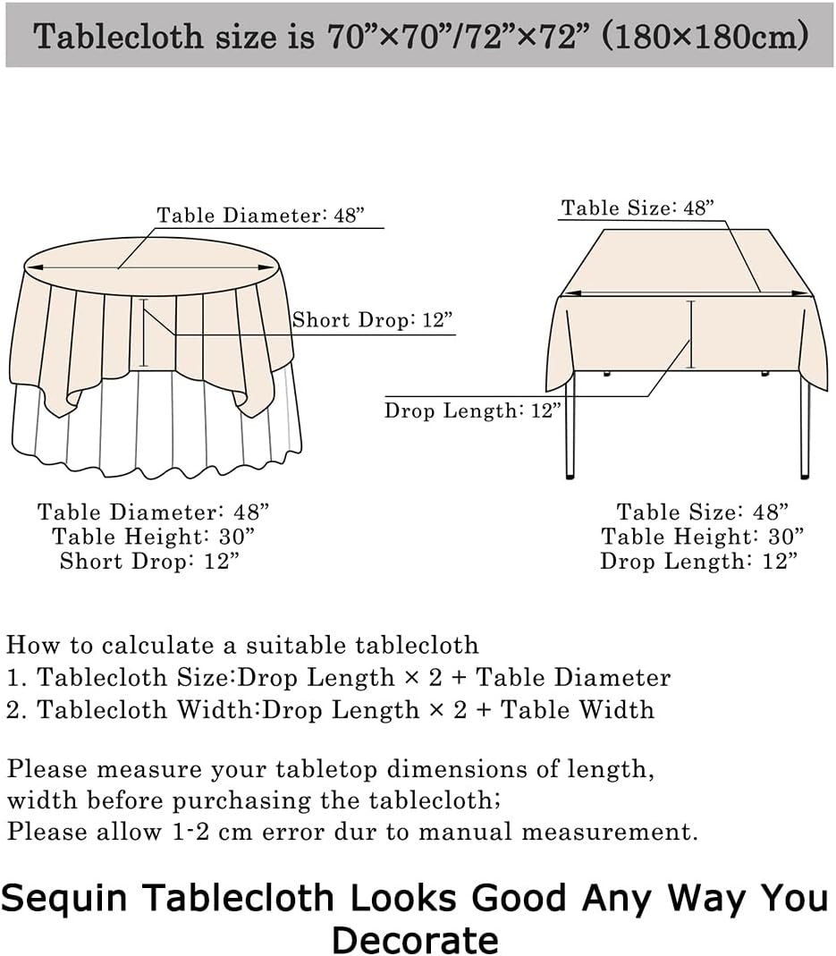ShinyBeauty 72x72 Inch Square Sequin Tablecloth Overlay - Lavender Shimmer Wedding Table Cover for Cocktail Party, Light Purple Sparkling Cake Table Decoration
