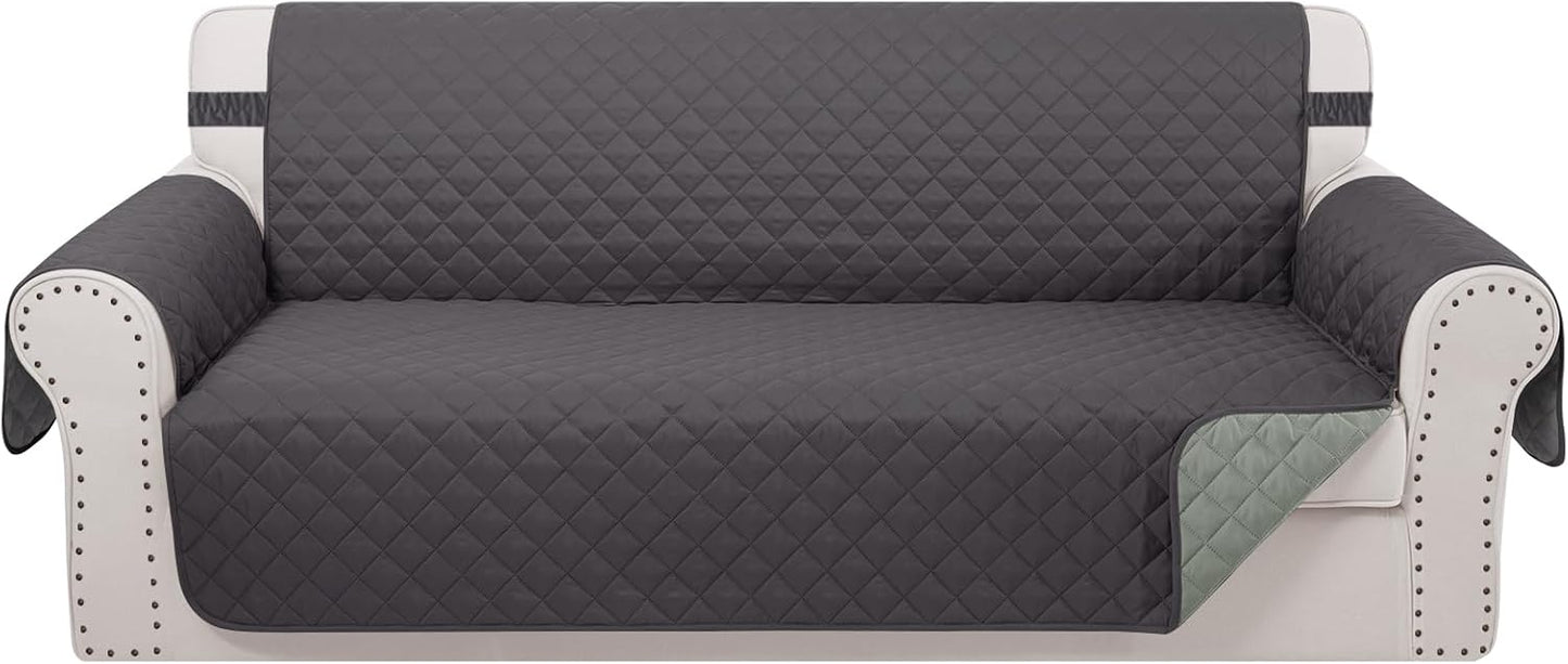 Reversible Oversized Sofa Covers Couch Cover Furniture Protector for Dogs Elastic Straps Water Resistant(XLSofa,Dark Grey/Light Grey)