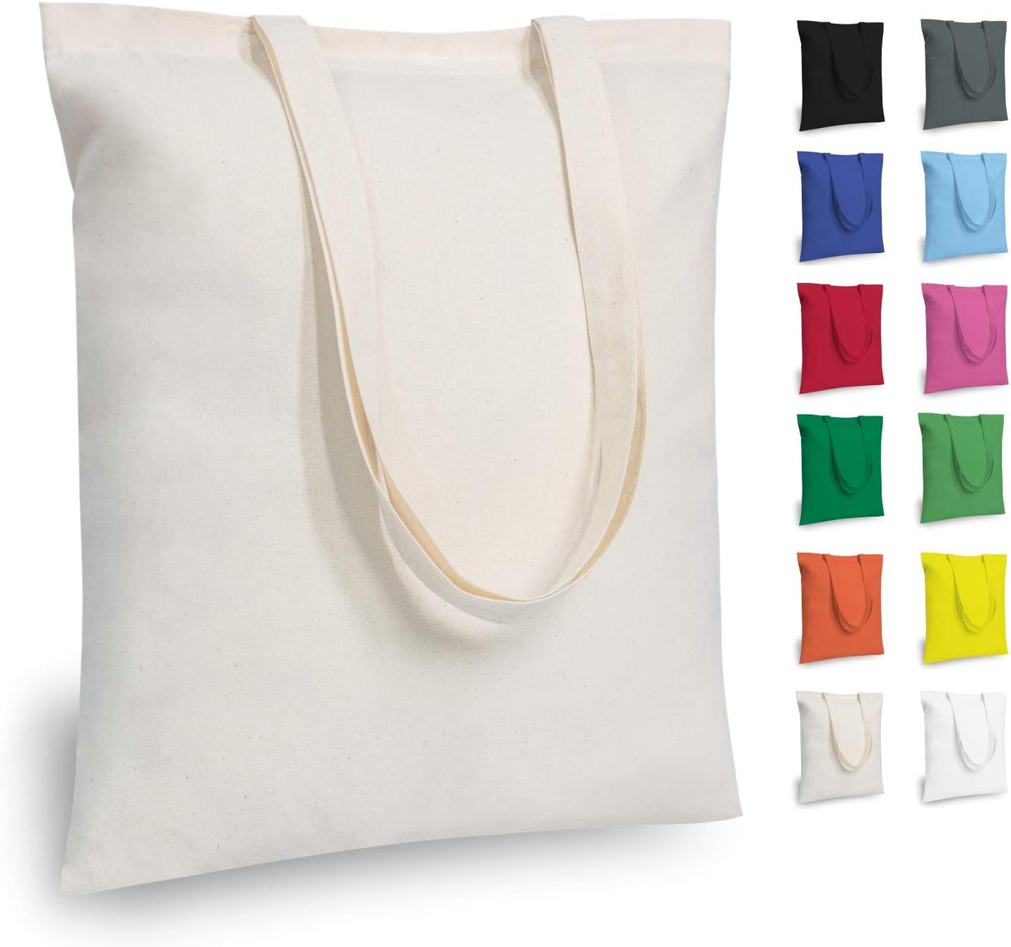 TOPDesign 12-Pack Economical 16"x15" Cotton Tote Bags, Lightweight Medium Reusable Grocery Shopping Cloth Bags, Suitable for DIY, Advertising, Promotion, Gift, Activity