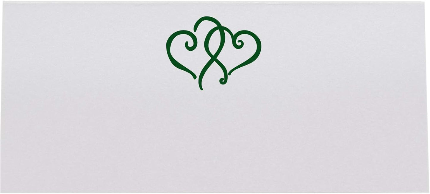 Linked Hearts Place Cards, Hunter Green (Choose Color), Set of 150, Pre-cut and Scored - Wedding, Party, Dinner, and Special Events - Made in the USA