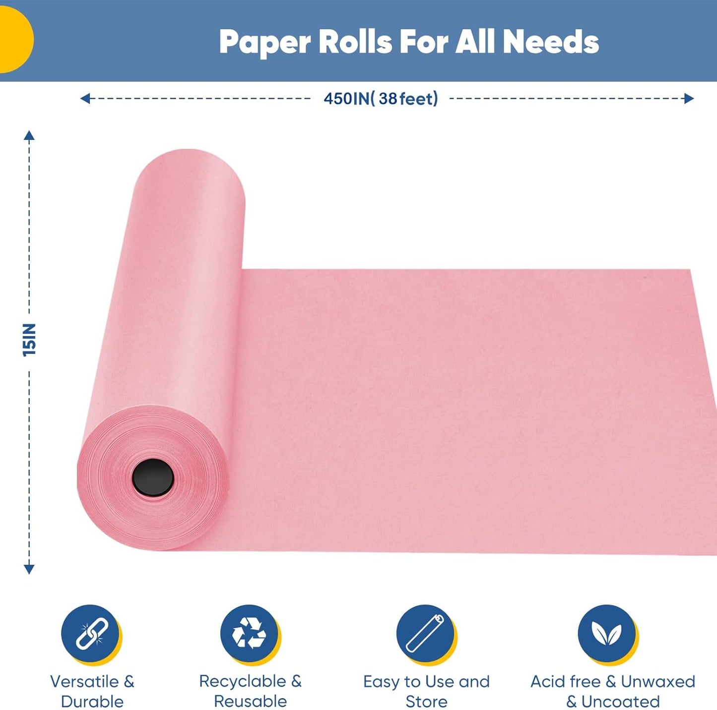 Pink Wrapping Paper 15"x450", Light Pink Bulletin Board Construction Craft Poster Color Art Coloring Decorative Paper Roll, Mother's Day Birthday Bouquet Flower Valentines Gift Wrap, Floral Supplies