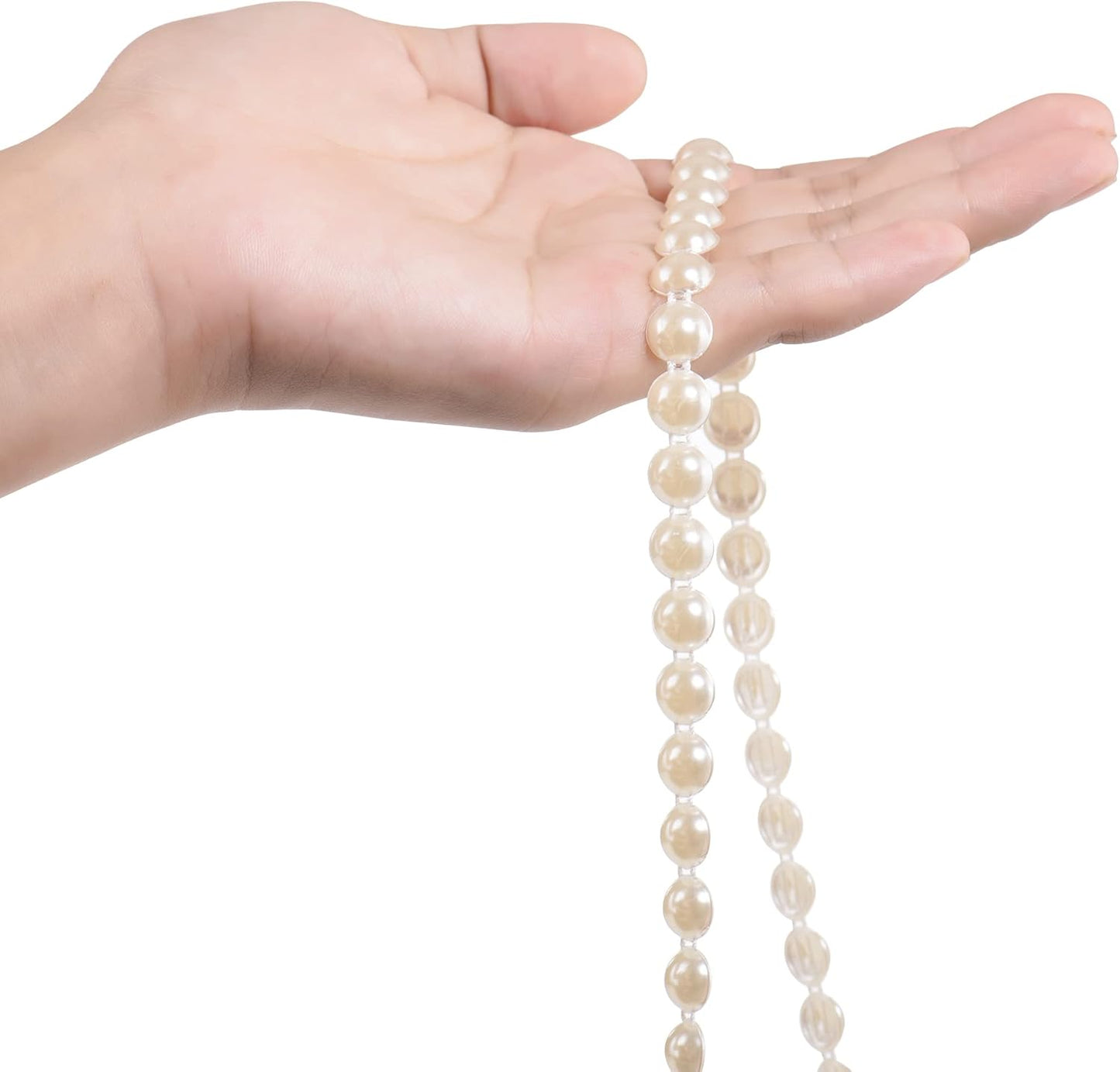 10mm Pearl Garland Half-Round 11 Yards Flat Craft Pearls Bead String Roll Strand for Wedding Party Christmas Tree Decoration (Ivory)