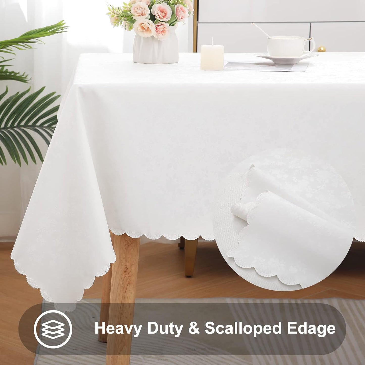 Smiry Rectangle Table Cloth, Waterproof Heavy Duty Vinyl Tablecloths, Wipeable Washable Table Cover for Kitchen and Dining Room (White, 54" X 108")