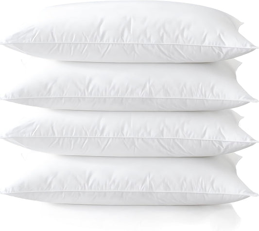 Medium Support Bed Pillows Queen Size Set of 4 Pack for Sleeping 20"x30", Hypoallergenic Skin Friendly Down Alternative Filling for Side Stomach Back Sleeper Machine Washable