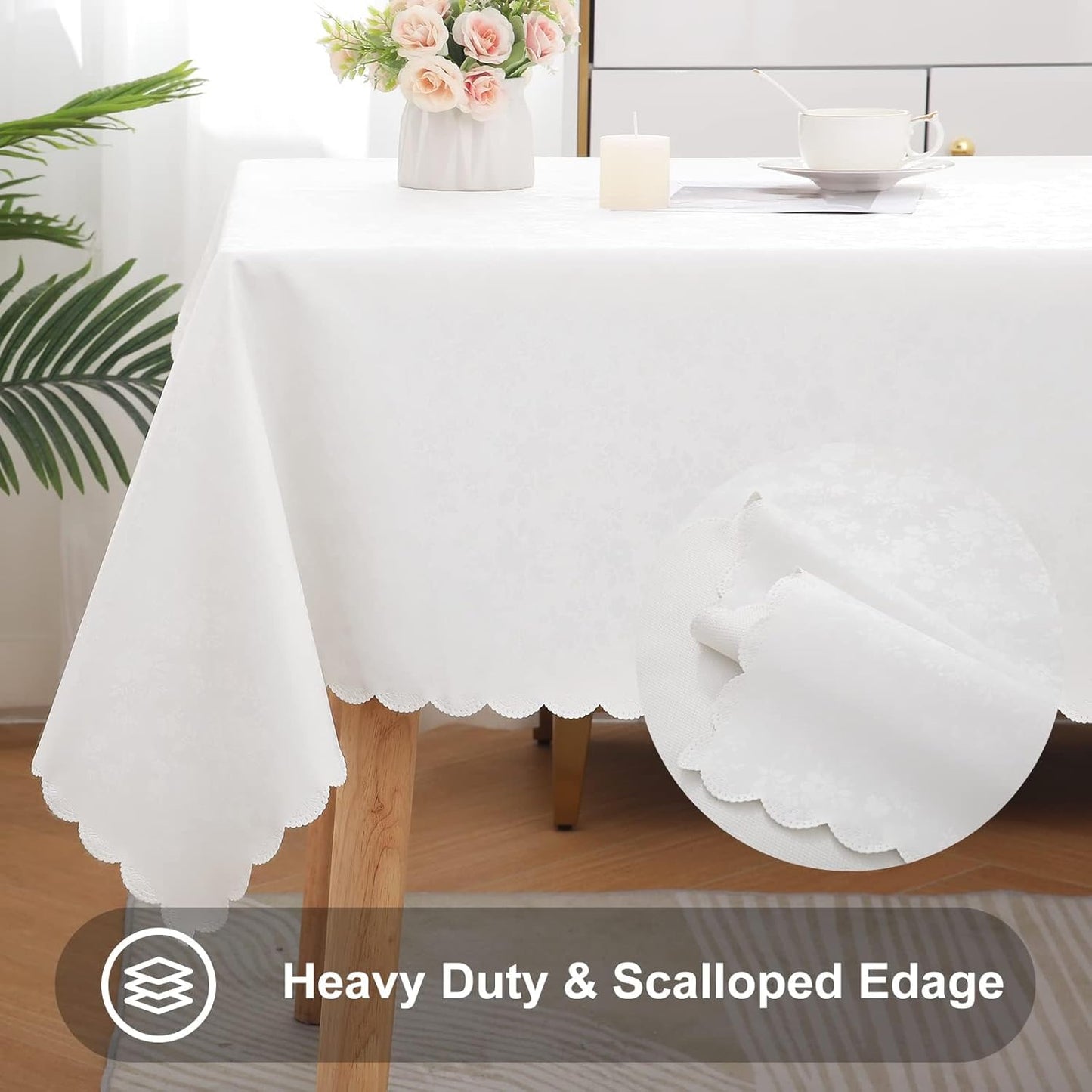 Smiry Rectangle Table Cloth, Waterproof Heavy Duty Vinyl Tablecloths, Wipeable Washable Table Cover for Kitchen and Dining Room (White, 70" X 90")