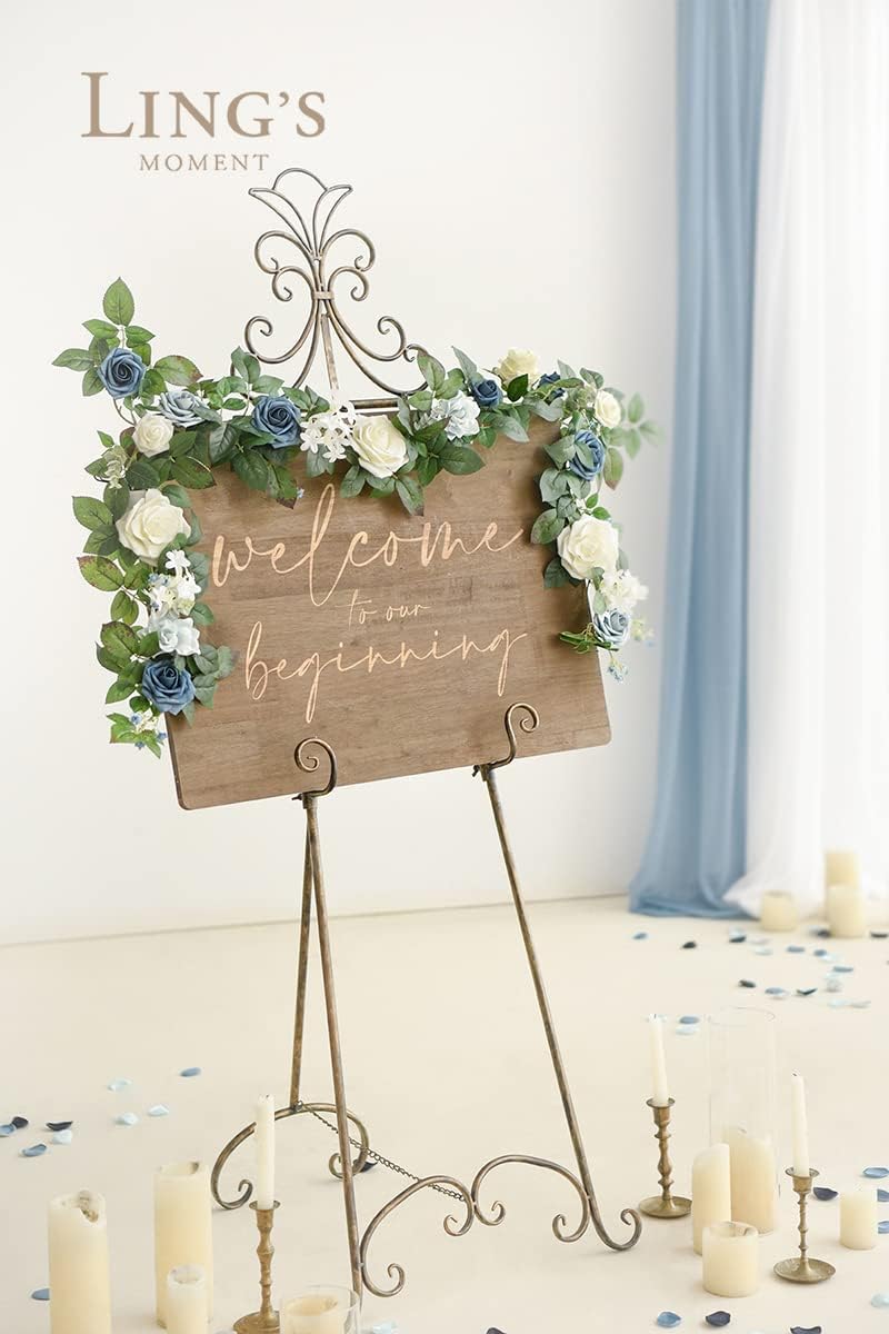 Ling's moment 5FT Dusty Blue Artificial Flower Garland Rose Leaves Floral Garland Arch Flowers Vine Table Garland for Wedding Party Backdrop Decor Home Mantel Table Centerpieces Decoration