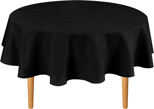 Hiasan Round Linen Tablecloth 70 Inch - Wrinkle and Stain Resistant Washable Polyester Fabric Table Cloth for Dining Room Kitchen Party, Black