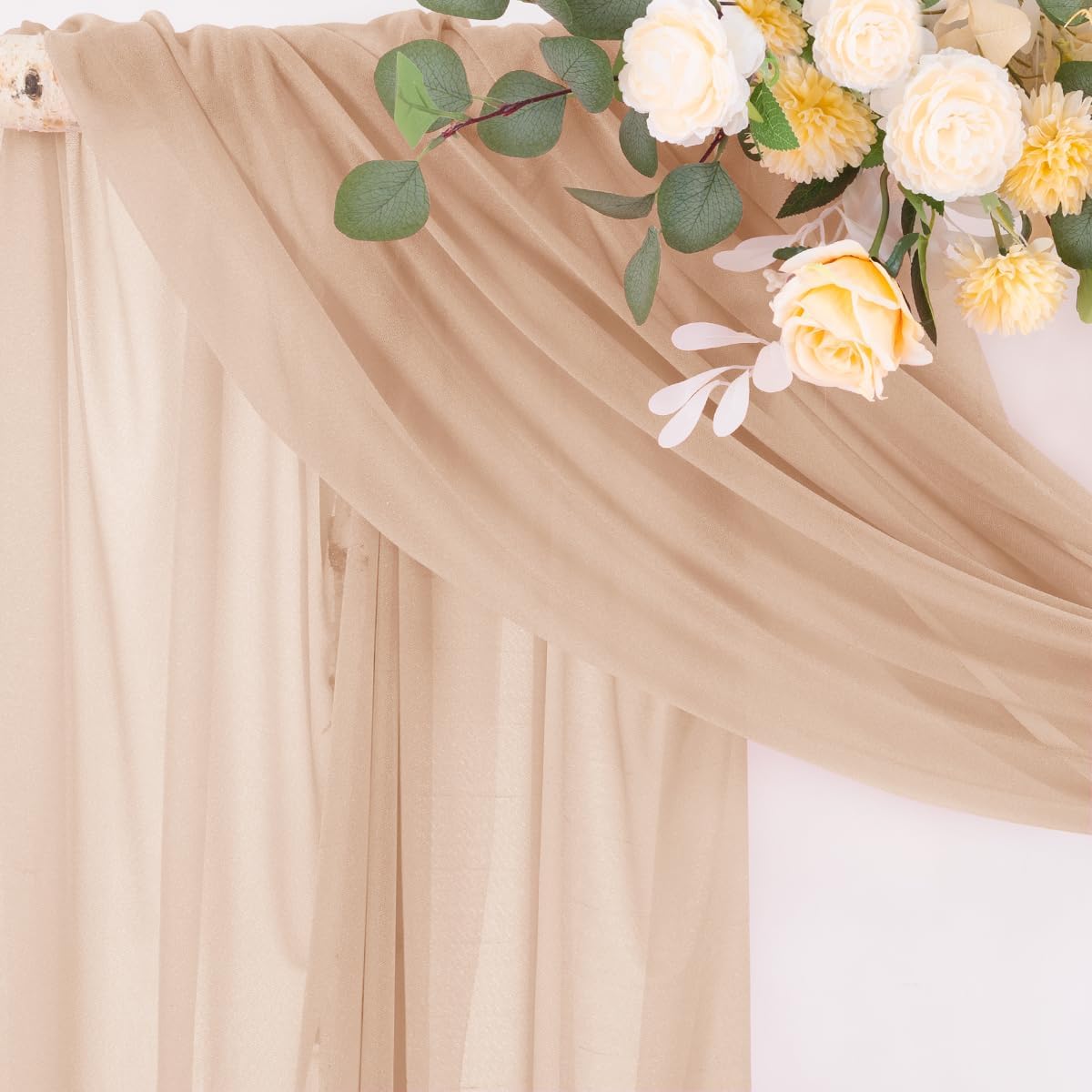Socomi Wedding Arch Draping Fabric 29" x 20Ft 4 Panels Nude Sheer Outdoor Curtain Drapes Extra Long for Bridal Baby Shower Ceremony Birthday Party Decor