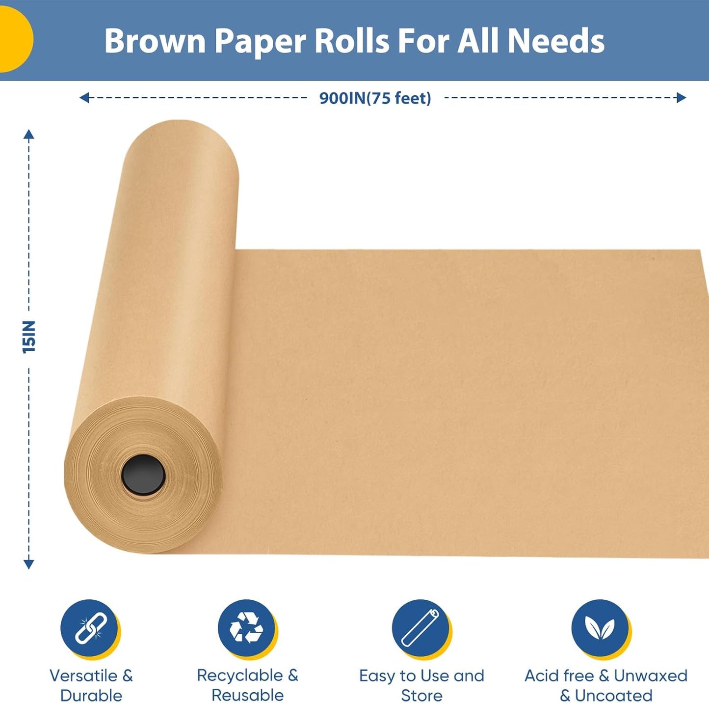 Brown Wrapping Paper, 15"x900" Craft Bulletin Board Kraft Banner Decorative Paper Roll, Bouquet Flower Father's Day Valentines Graduation Gift Wedding Table Covering Packing Shipping Moving Supplies