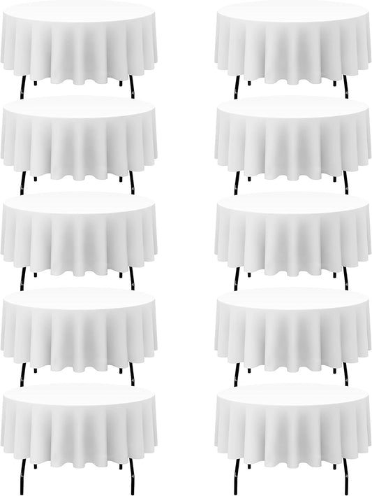 BRILLMAX 10 Pack White Round Tablecloths 90 Inch - Circle Bulk Linen Polyester Fabric Washable Table Cloth Cover for Wedding Reception Banquet Birthday Party Buffet Restaurant