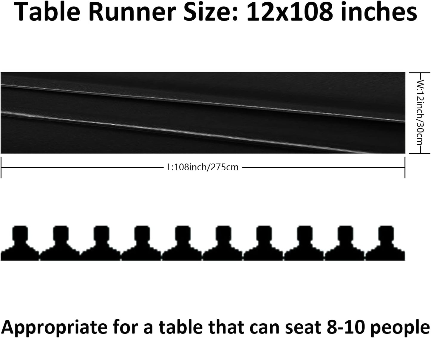 12Pack Table Runner 12 x 108 Inches Satin Silk Table Runner for Wedding, Birthday Party, Banquets, Graduations Decoration, fit Rectange and Round Table-Black