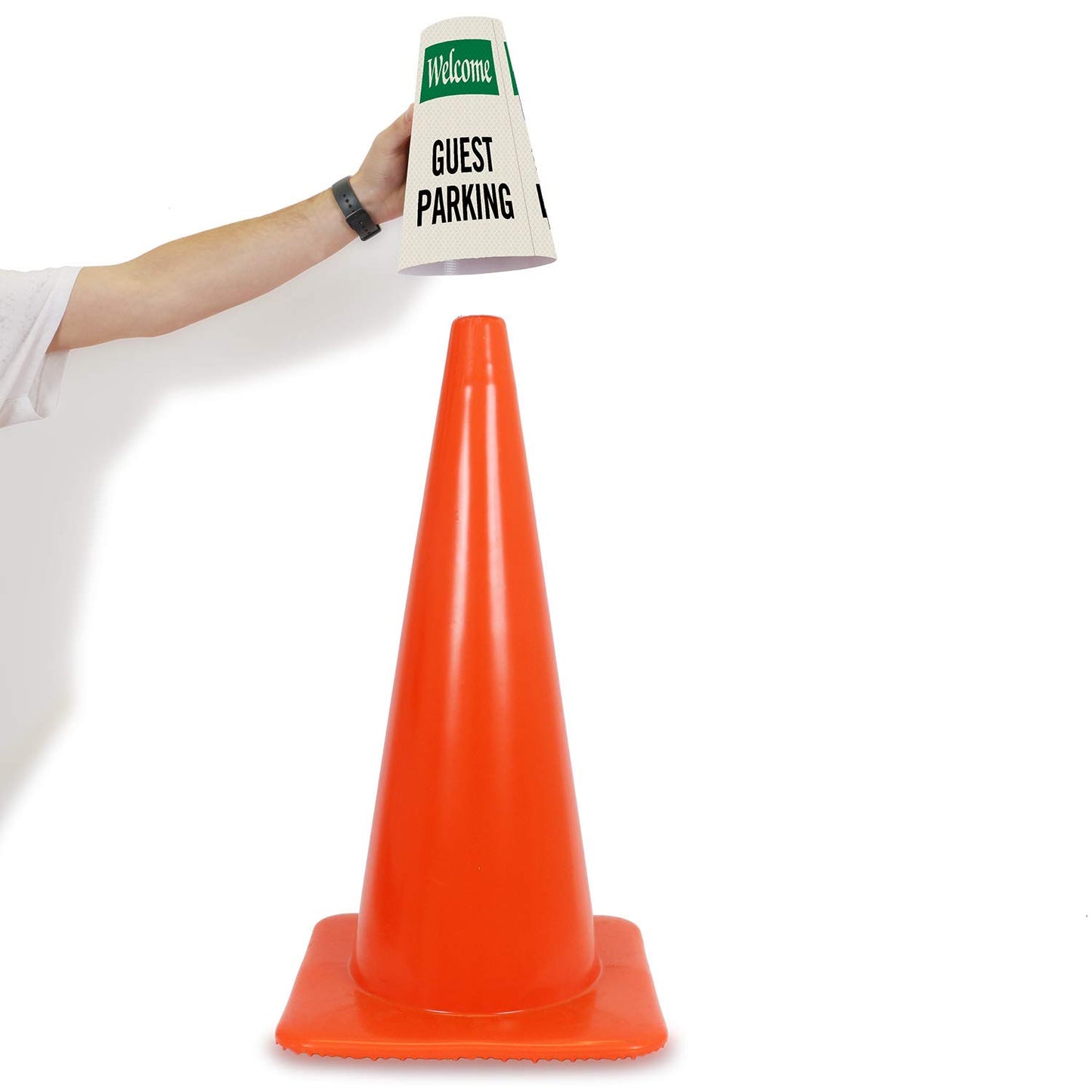 SmartSign 6-Pack "Welcome - Guest Parking" Reflective Cone Message Sleeve Collar, 360-Degree Visibility, Non-Adhesive Vinyl Signs for Traffic Safety Cones, 3-Side Print [Cone Not Included]