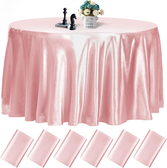 fani 6 Pack 120 Inch Rose Gold Round Tablecloth - Premium Silky Satin Tablecloth Overlay Smooth Fabric Table Cover Linens, Table Decoration for Wedding Party Banquet Events Restaurant Kitchen Dining