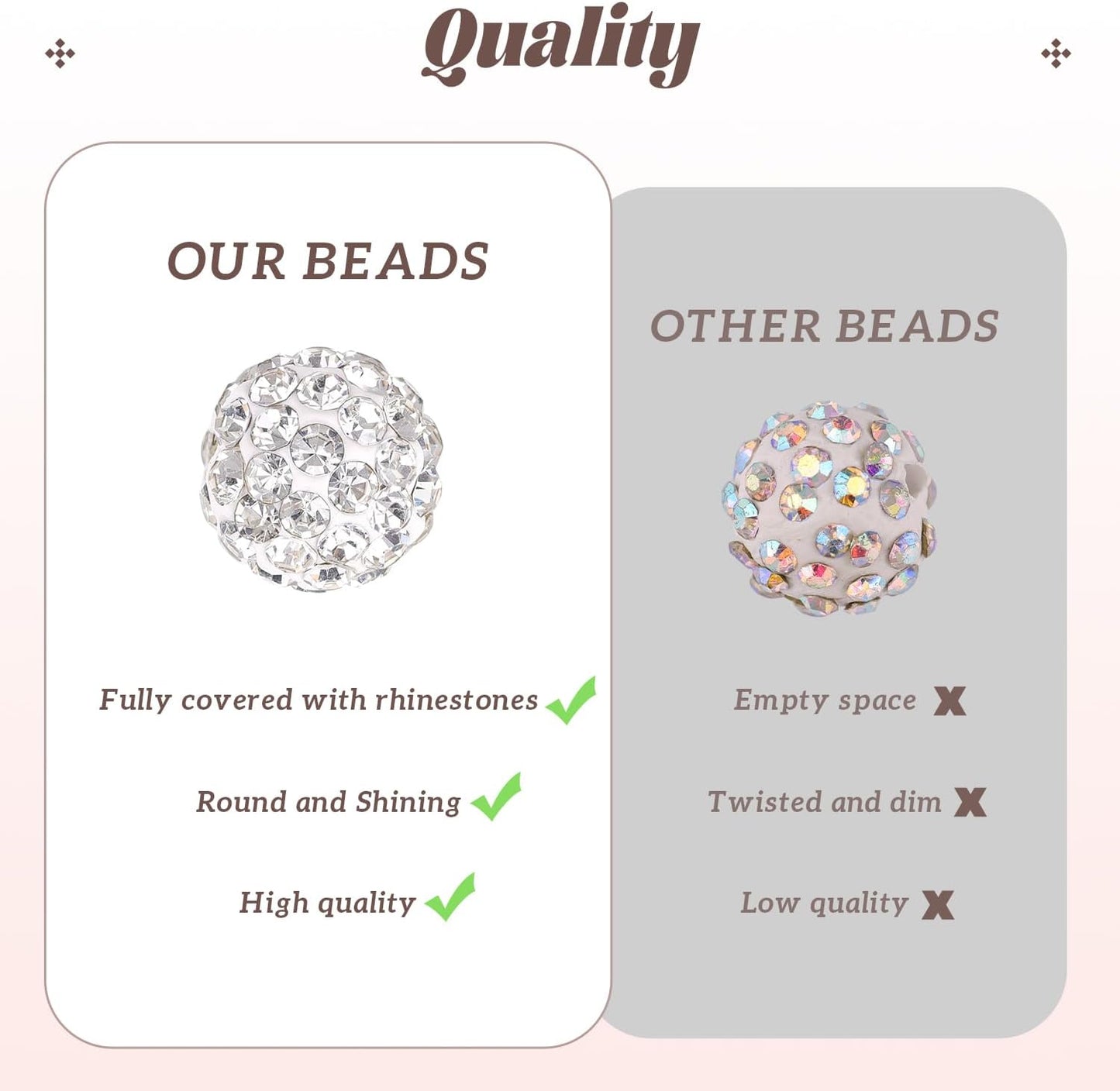 105pcs 10mm Rhinestone Beads for Jewelry Making, Light Peach AB Shiny Round Disco Beads Bulk, Sparkle Crystal Clay Christmas for Bracelet Baseball Necklace Earring Crafting and DIY