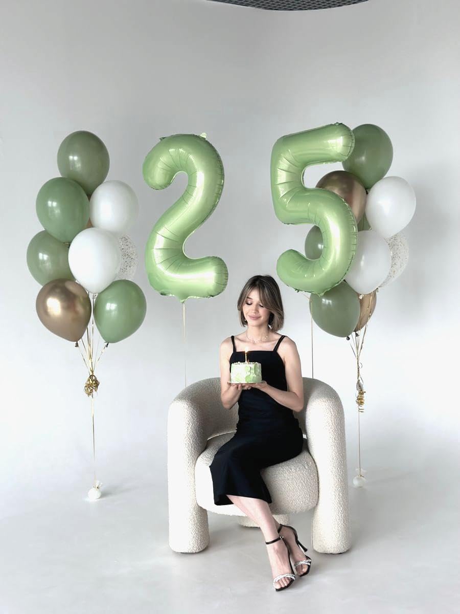 Sage Green 40 Inch Large Number 5 Birthday Balloon, Five 5th 15 25 35 50 55 Birthday Celebration Decorations, Oliver Green Foil 5 Mylar Helium Balloons Girl Boy Anniversary Party Supplies