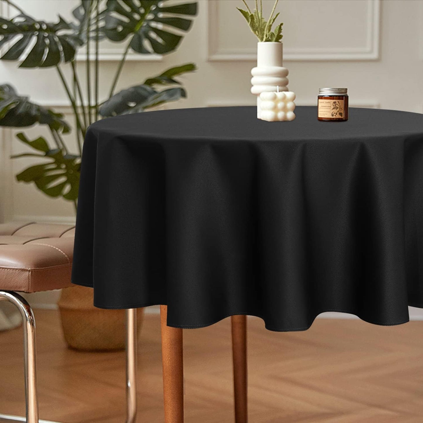 sancua 2 Pack Round Tablecloth 70 Inch Black, Stain and Wrinkle Resistant Table Cloth - Washable Polyester Table Cover for Dining Tables, Buffet Parties and Camping