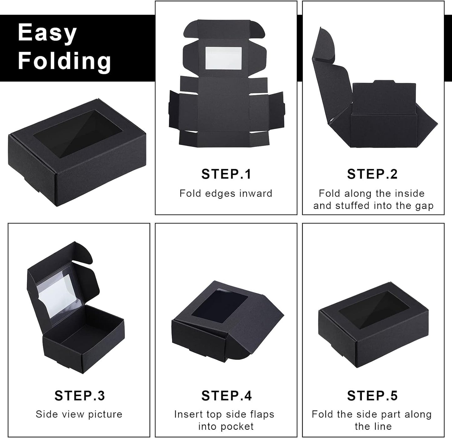 Zonon 30 Pcs Soap Boxes for Homemade Packaging, Mini Kraft Treat Boxes with Window for Bakery Candy Soap Making Gift Packaging (3.7 x 2.6 x 1.37 Inch,Black)