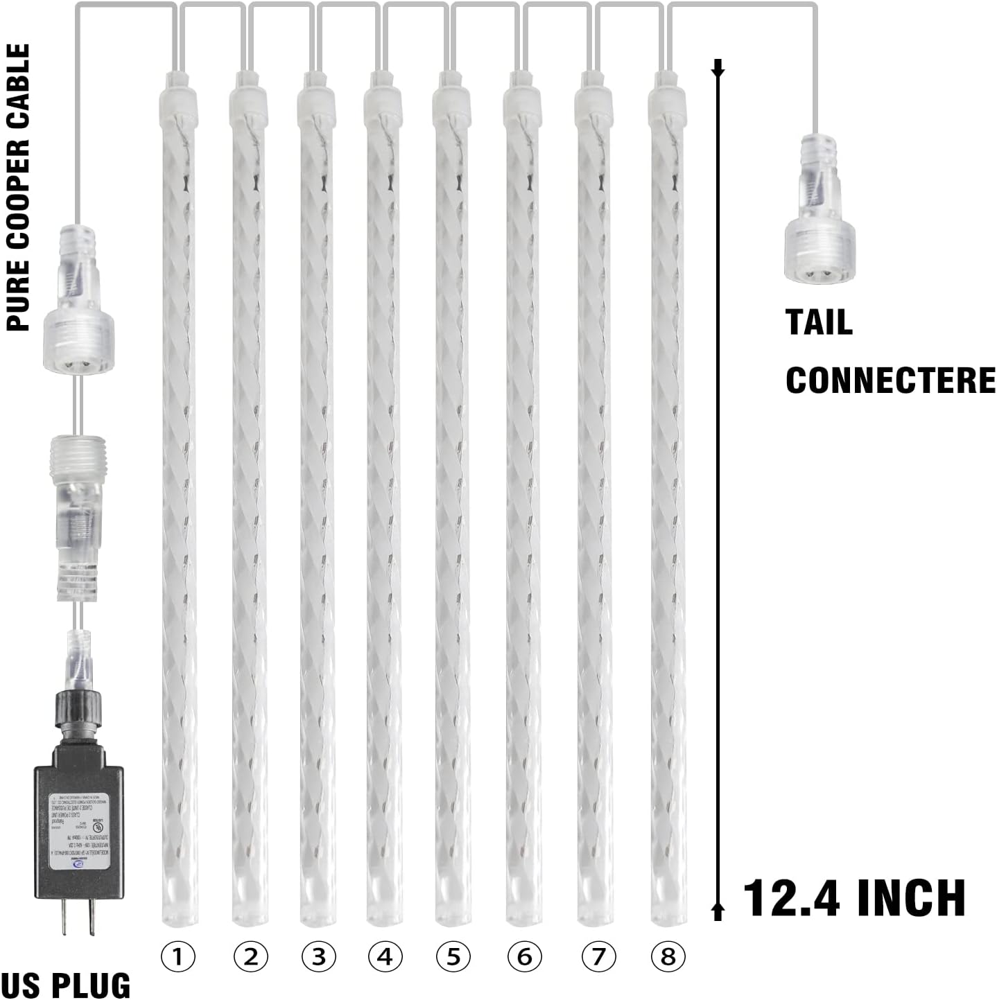 Dazzle Bright Christmas Lights Outdoor, 288LED Meteor Shower Rain Lights 12 Inch 8 Tubes, Waterproof Plug in Falling Icicle Light Christmas Decorations for Xmas Tree Yard House Decor (Warm White)
