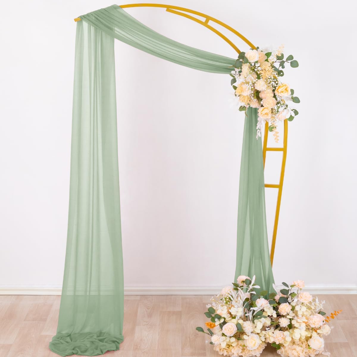 Socomi Sage Green Sheer Wedding Arch Draping Fabric 29" x 20Ft 1 Panel Outdoor Curtain Drapes Extra Long for Bridal Baby Shower Ceremony Birthday Party Decor