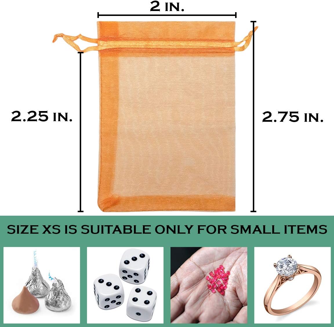 TheDisplayGuys 48-Pack 2" x 2-3/4" Orange Sheer Organza Gift Bags with Drawstring, Jewelry Candy Treat Wedding Party Favors Mesh Pouch