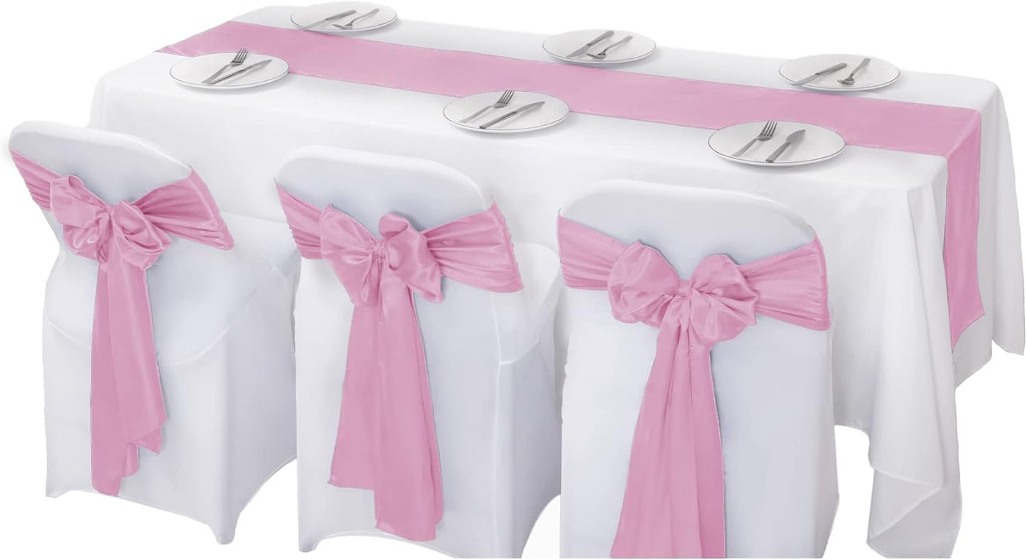 24Pack Table Runner 12 x 108 Inches Satin Silk Table Runner for Wedding, Birthday Party, Banquets, Graduations Decoration, fit Rectange and Round Table-Pink