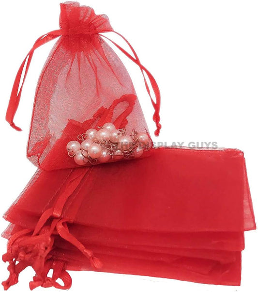 TheDisplayGuys 48-Pack 4x6 Red Sheer Organza Gift Bags with Drawstring, Goodie Bags for Jewelry, Candy Bags, Treat Bags, Wedding Favors Small Mesh Bags