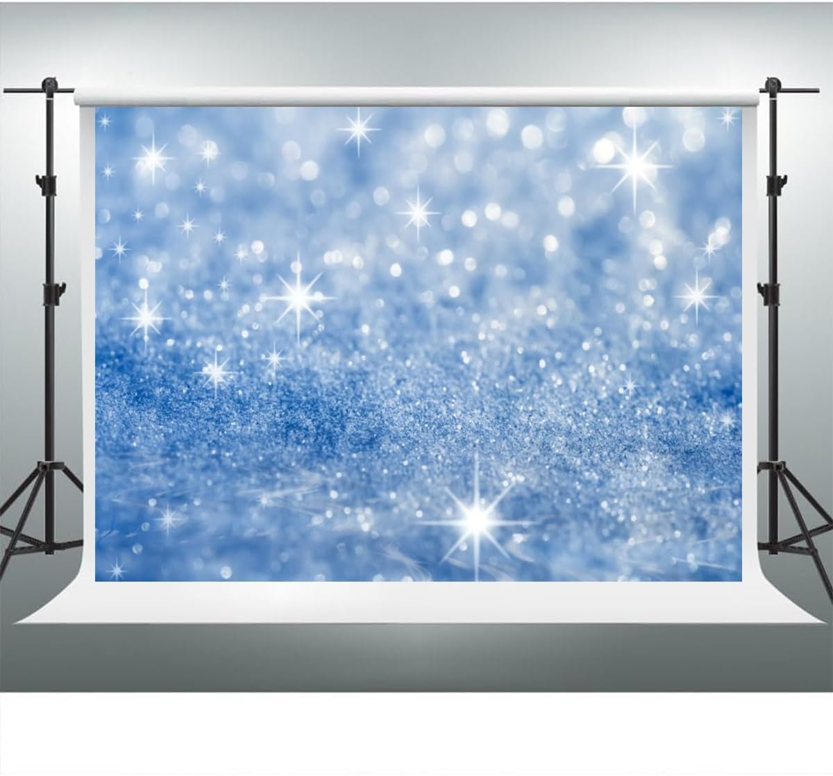 YongFoto Silver Blue Glitter Backdrop 20x10ft Silver Light Spots Blue Sequin Bokeh Photography Background Birthday Bridal Shower Wedding Photography Background Party Banner Portraits Photoshoot Props