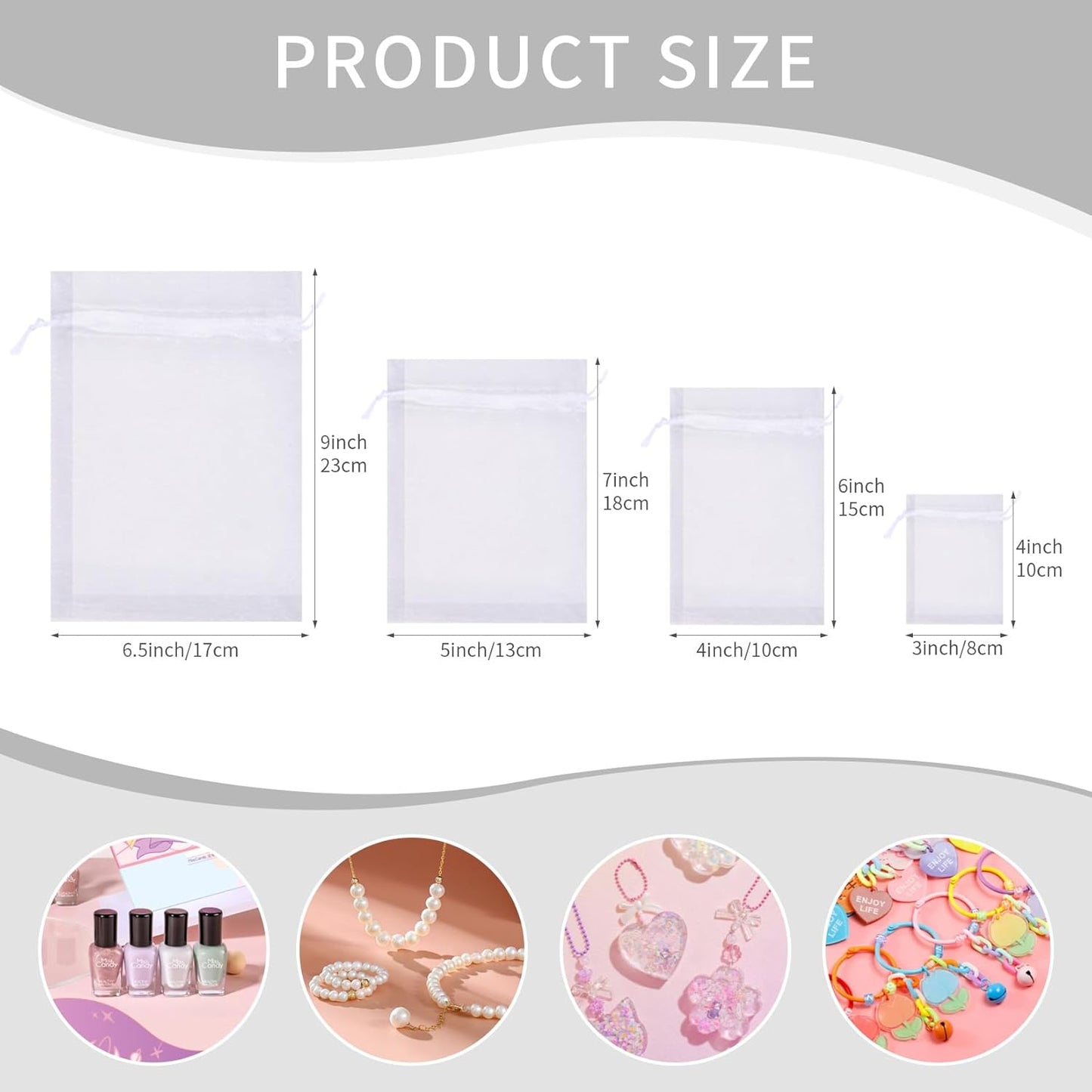 50 PACK White Organza Bags 6x9 In, Mesh Gift Bags Mesh Bag Drawstring Mesh Bag Jewelry Pouch for Party Favor