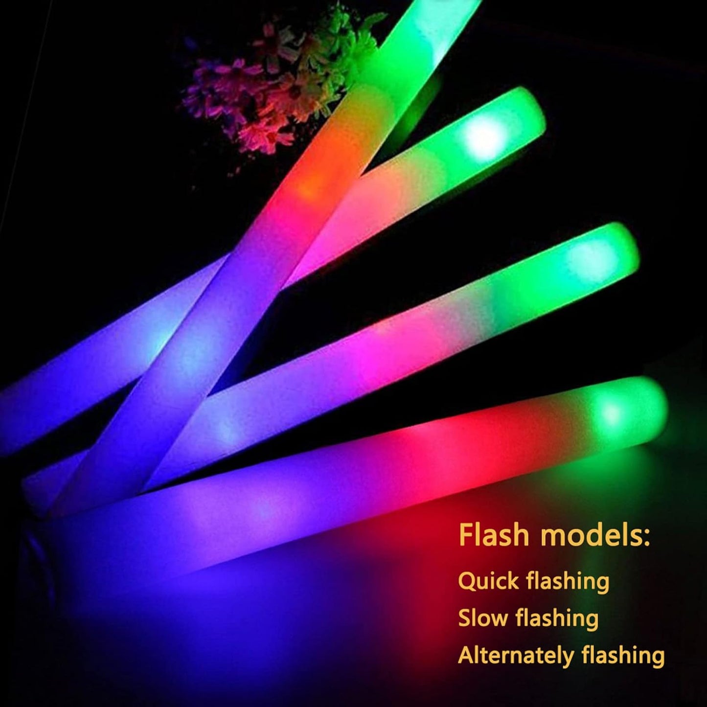 Foam Glow Sticks-200 Pcs Glow in The Dark Party Supplies Light Up Batons Party Favors with 3 Modes Colorful Flashing for Party Wedding Birthday Concert Halloween Christmas
