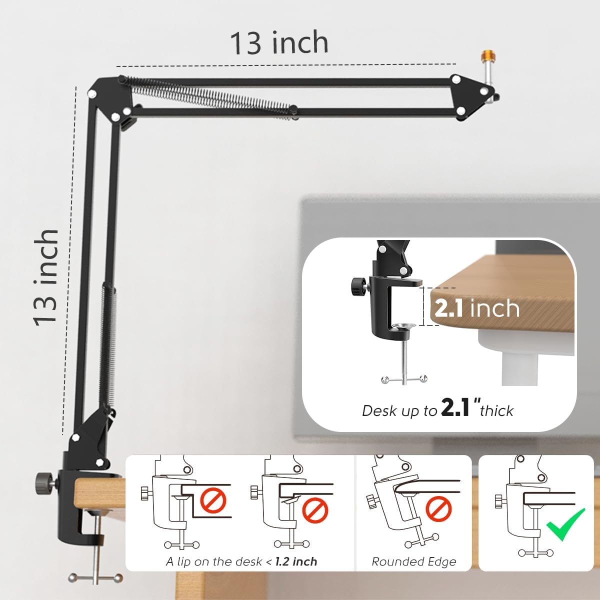 Microphone Arm Stand, FIFINE Suspension Boom Scissor Mic Stand with Heavy Duty Clamp, 3/8" to 5/8" Adapter, for Voice-over, Gaming, Recording, Studio, Home Office (CS1)