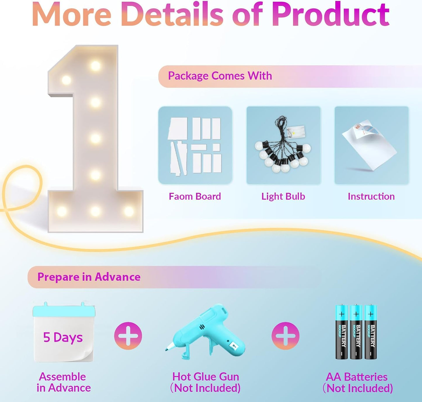 JoyMuse Marquee Numbers 3 Feet Tall, Light Up Numbers with Lights, Large Numbers for Party, Number 8 Light Up Numbers for Baby Showe Anniversary Birthday Decorations for Girls Boys