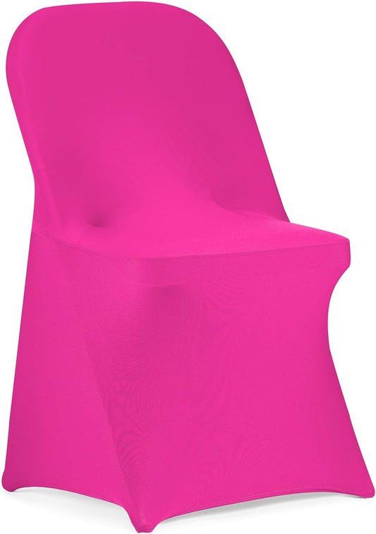 Peomeise Stretch Spandex Folding Chair Cover for Wedding Party Dining Banquet Event (Fuchsia,12pcs)