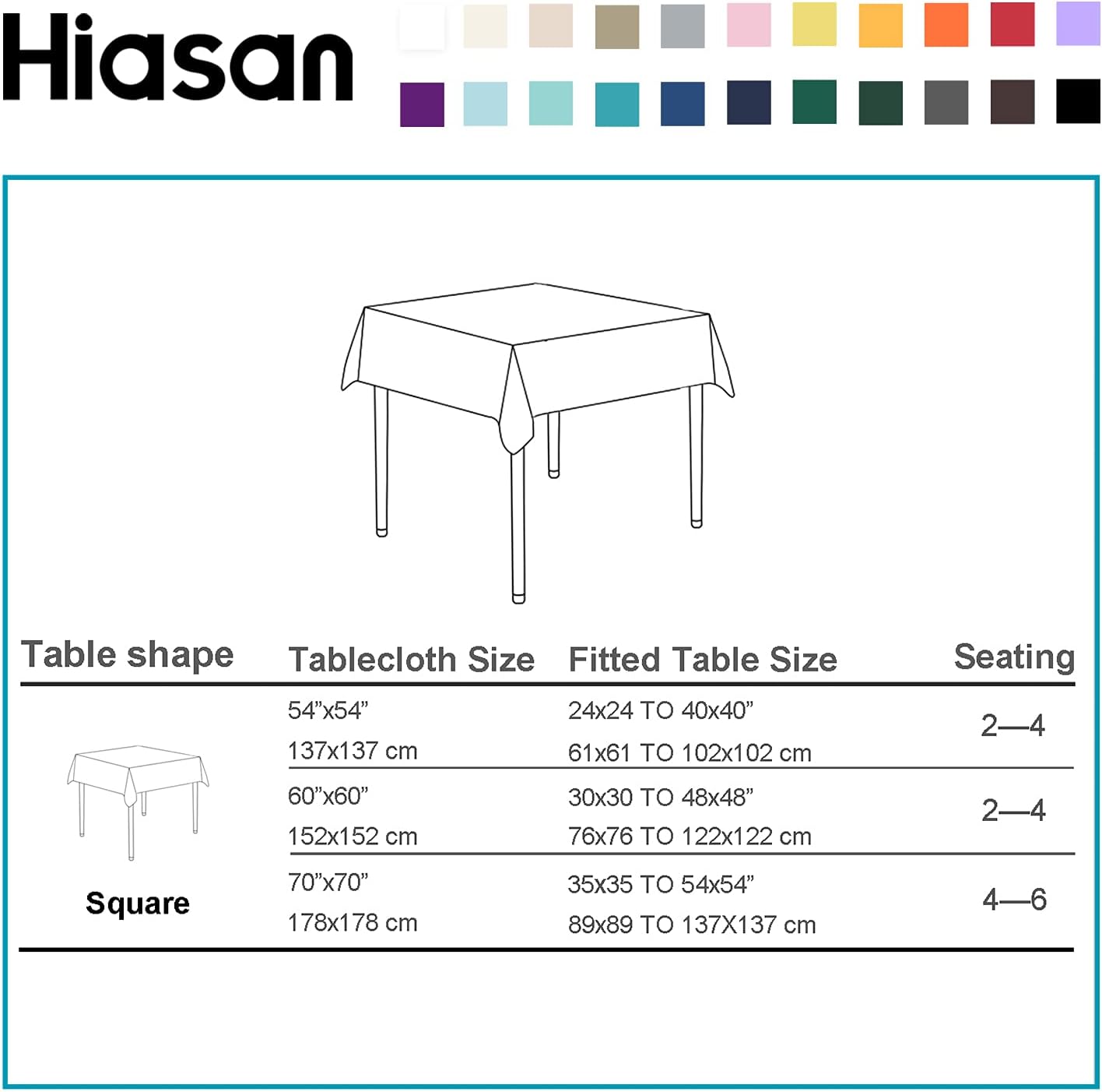 Hiasan Square Tablecloth - Spillproof and Waterproof Washable Table Cloth for Dining Room Kitchen Birthday Party, Hunter Green, 54 x 54 Inch