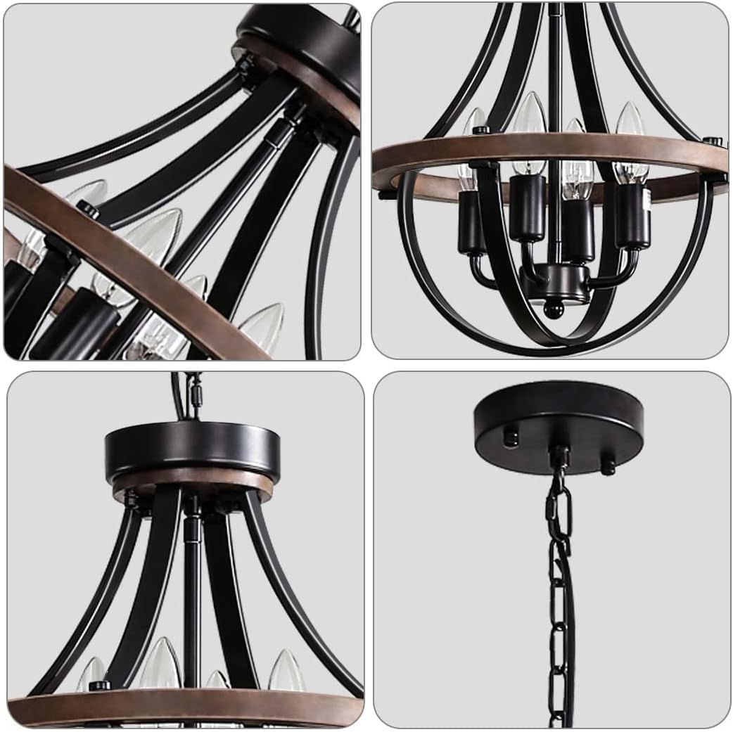 Farmhouse Chandelier, Modern Hanging Pendant Lighting, 4-Light Rustic Ceiling Light Fixture, Vintage Chandelier for Hallway Foyer Dining Room Entryway Kitchen Island Bedroom