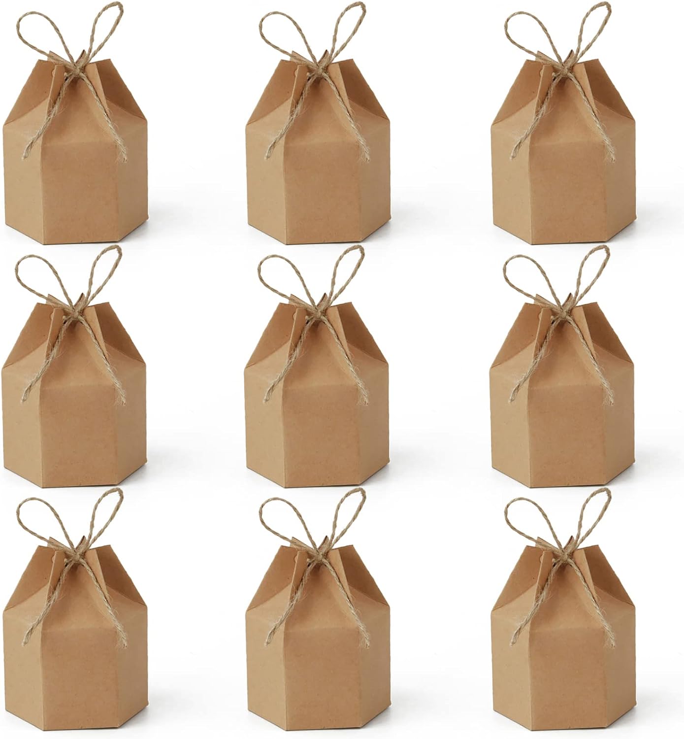 Zontween 50 Pack Hexagon Paper Box With Twines Kraft Paper Hexagon Boxes With Twice Candy Favor Present Boxes For Wedding Birthday Brown