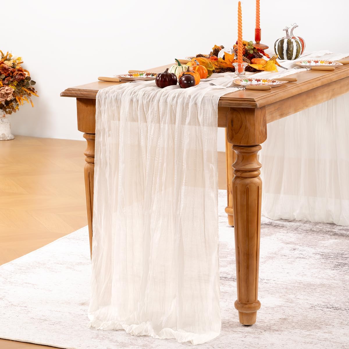 Ivory White Cheesecloth Table Runner 4 Pack Fall Table Runners Boho Gauze 120 Inches White Cheese Cloth Fall Table Decorations for Thanksgiving Weddings Bridal Baby Shower