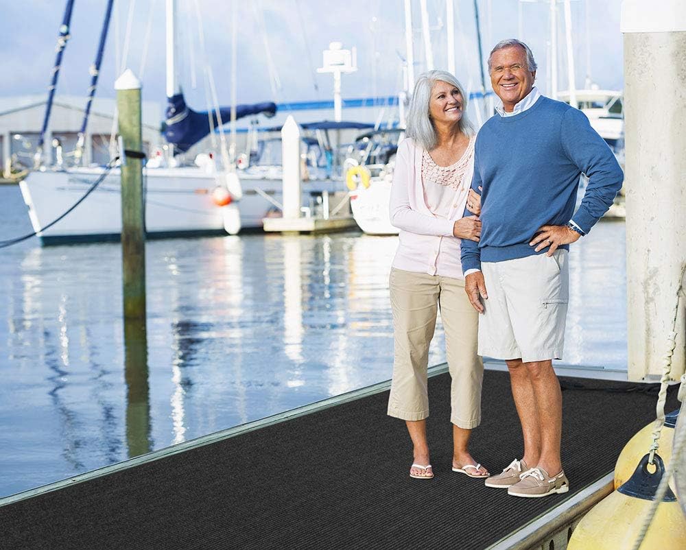 House, Home and More Indoor Outdoor Double-Ribbed Carpet Runner with Skid-Resistant Rubber Backing - Smokey Black - 3 Feet x 50 Feet