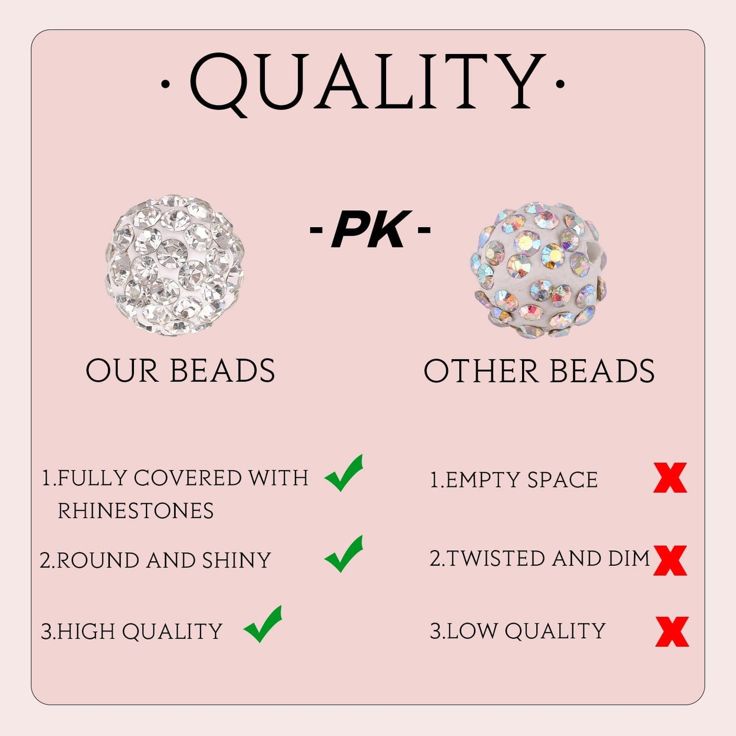100pcs 10mm Rhinestone Beads for Jewelry Making, Pink White Shiny Round Shamballa Disco Ball Beads Bulk, Sparkle Crystal Clay Christmas for Bracelet Baseball Necklace Earring Crafting and DIY