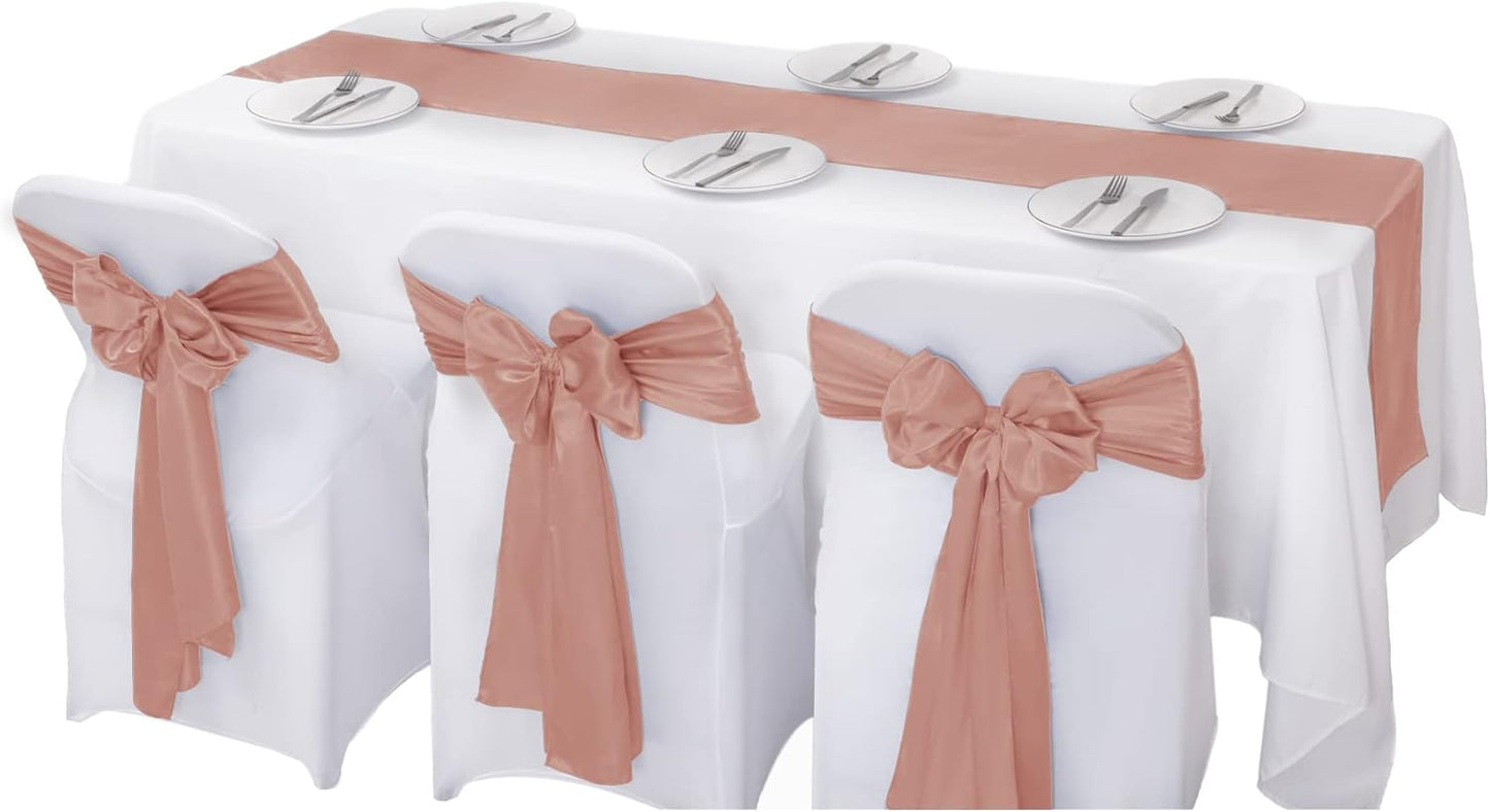 12Pack Table Runner 12 x 108 Inches Satin Silk Table Runner for Wedding, Birthday Party, Banquets, Graduations Decoration, fit Rectange and Round Table-Rose Gold