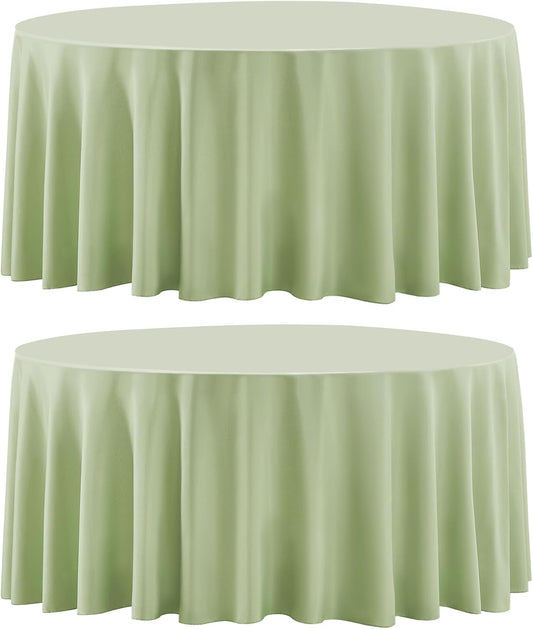 Round Tablecloth 2 Pack 108 Inch Sage Green Tablecloths Washable Decorative Linen Polyester Table Clothes Cover for Dining Table Banquets Buffet Parties and Wedding